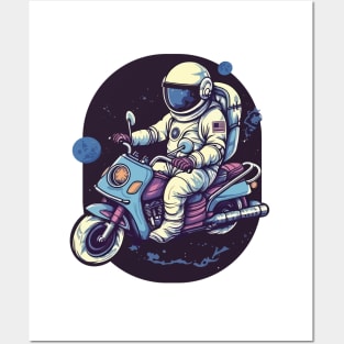 Astronaut Riding A Motorbike In Space Posters and Art